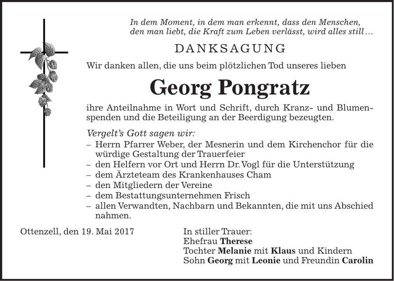 Traueranzeige Georg Pongratz