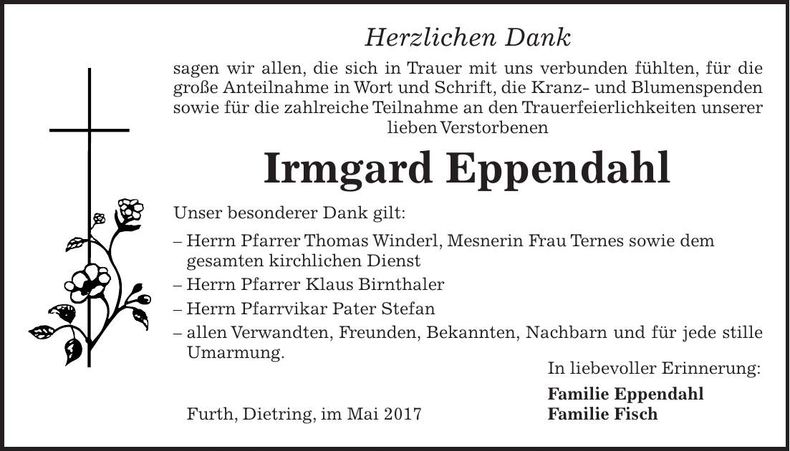 Traueranzeige Irmgard Eppendahl