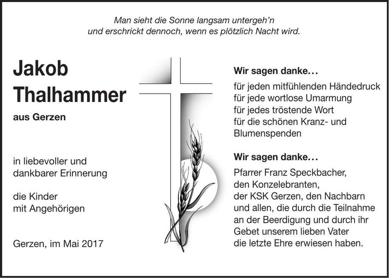 Traueranzeige Jakob Thalhammer