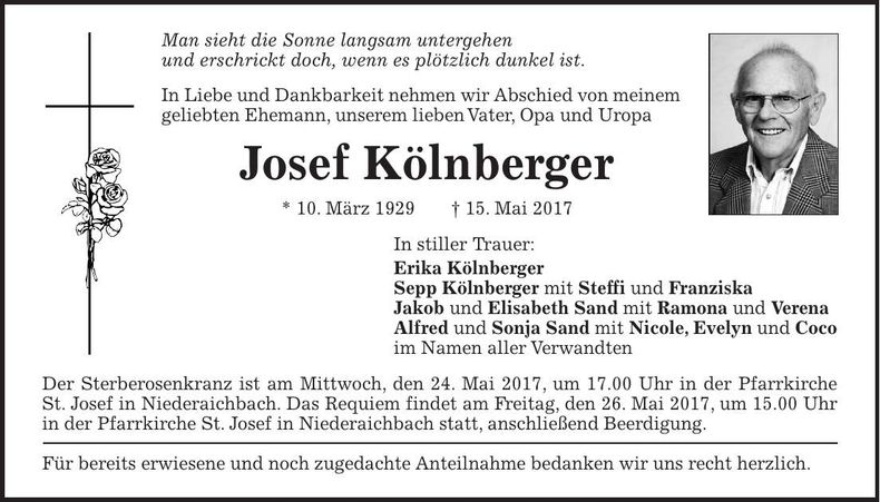 Traueranzeige Joseph Kölnberger