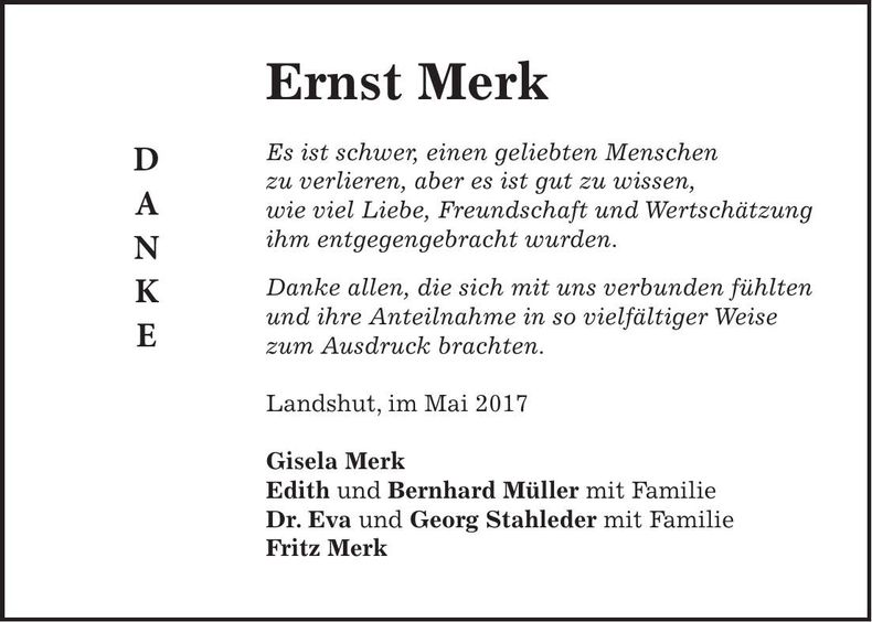 Traueranzeige Ernst Merk