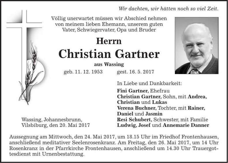 Traueranzeige Christian Gartner