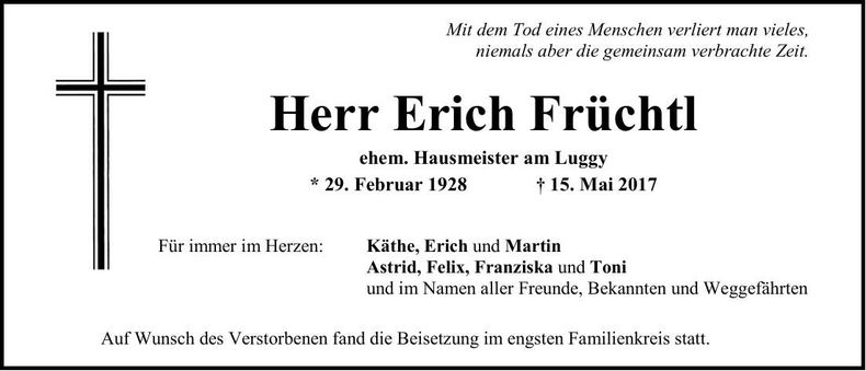 Traueranzeige Erich Früchtl