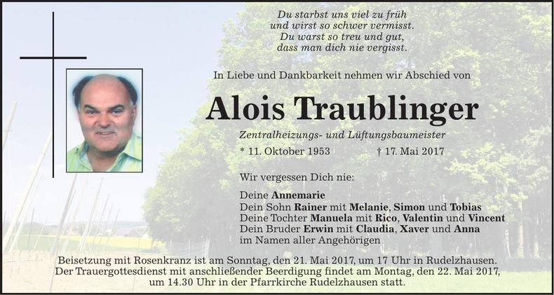 Traueranzeige Alois Traublinger