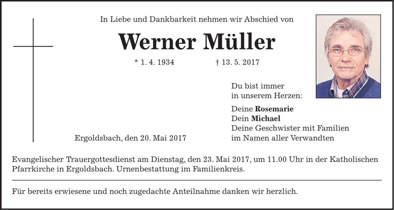 Traueranzeige Werner Müller