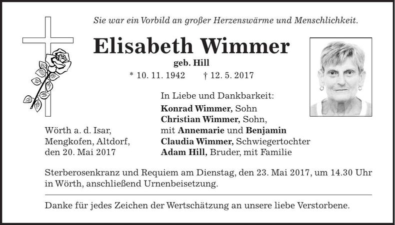 Traueranzeige Elisabeth Wimmer