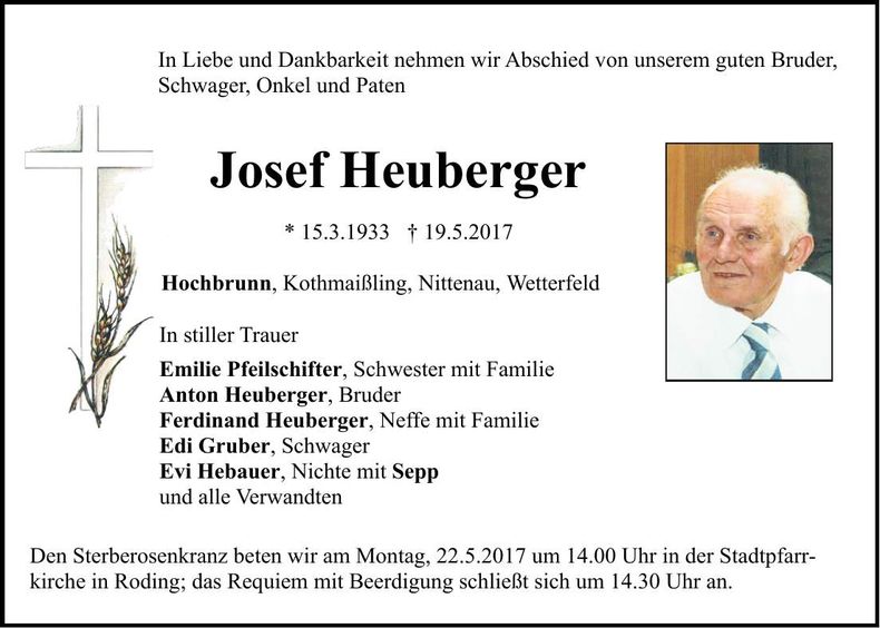 Traueranzeige Josef Heuberger