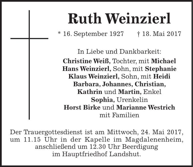 Traueranzeige Ruth Weinzierl