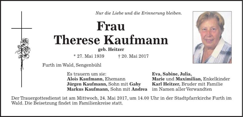 Traueranzeige Therese Kaufmann