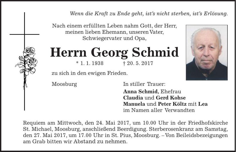 Traueranzeige Georg Schmid