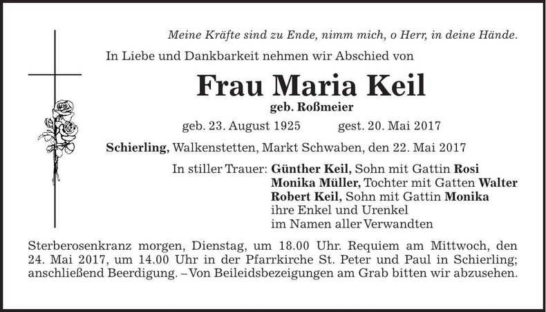 Traueranzeige Maria Keil