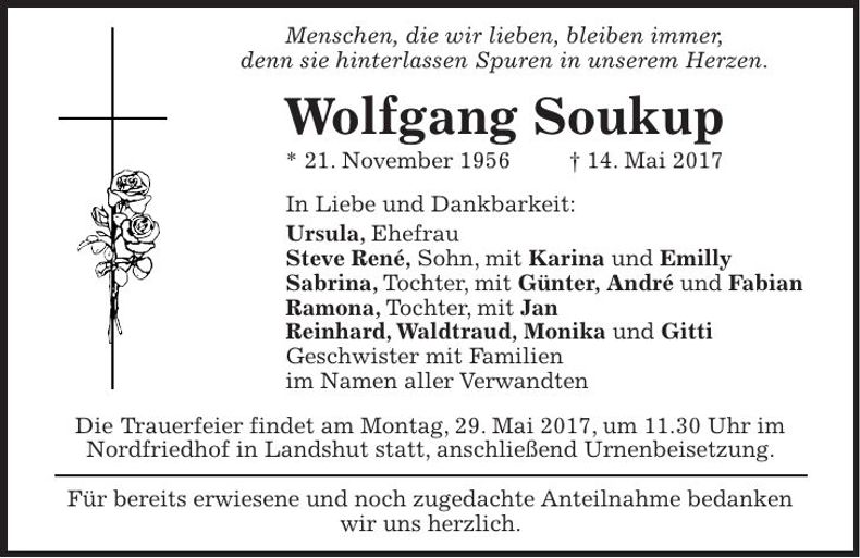 Traueranzeige Wolfgang Soukup