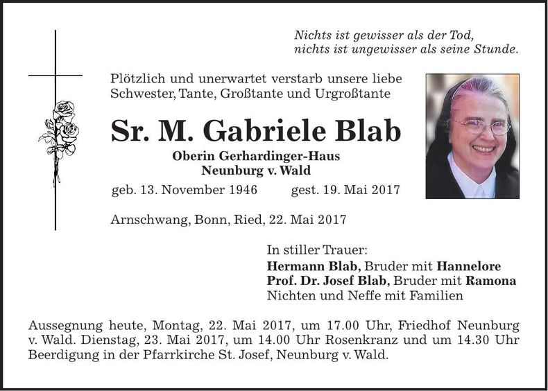 Traueranzeige Gabriele Blab
