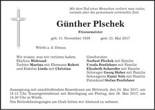 Traueranzeige Günther Plschek