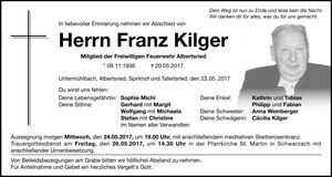 Traueranzeige Franz Kilger