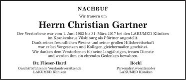 Traueranzeige Christian Gartner