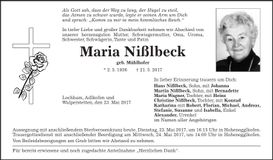 Traueranzeige Maria Nißlbeck