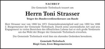 Traueranzeige Toni Strasser
