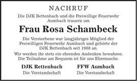 Traueranzeige Rosa Schambeck