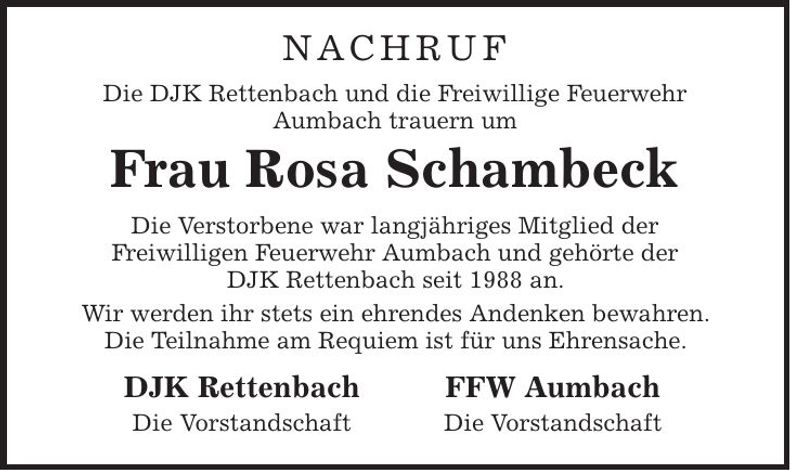 Traueranzeige Rosa Schambeck
