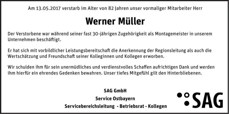 Traueranzeige Werner Müller