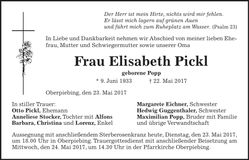 Traueranzeige Elisabeth Pickl