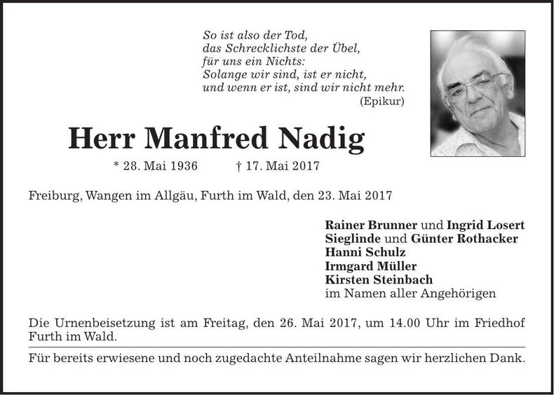 Traueranzeige Manfred Nadig
