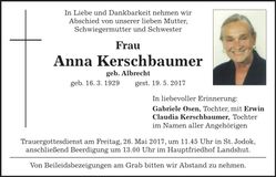 Traueranzeige Anna Kerschbaumer