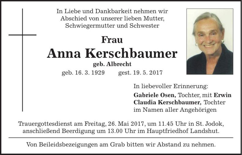 Traueranzeige Anna Kerschbaumer