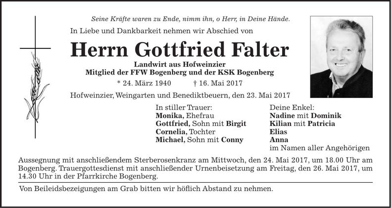 Traueranzeige Gottfried Falter