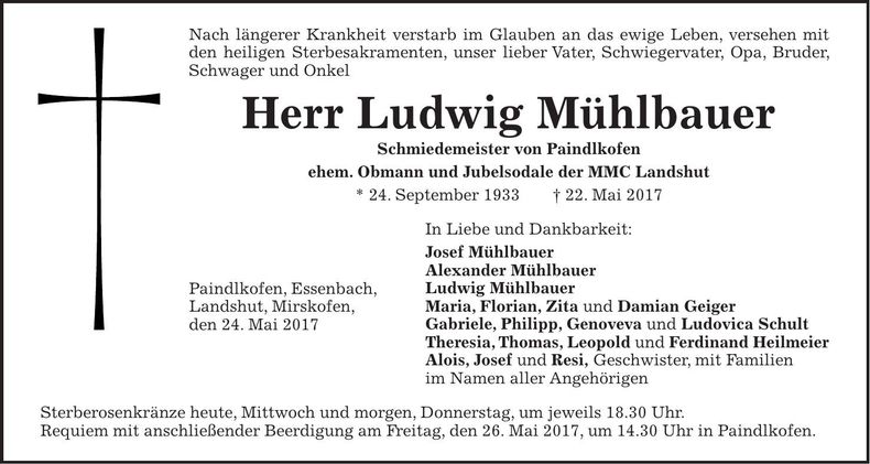 Traueranzeige Ludwig Mühlbauer