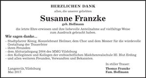 Traueranzeige Susanne Franzke