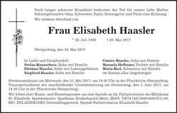 Traueranzeige Elisabeth Haasler