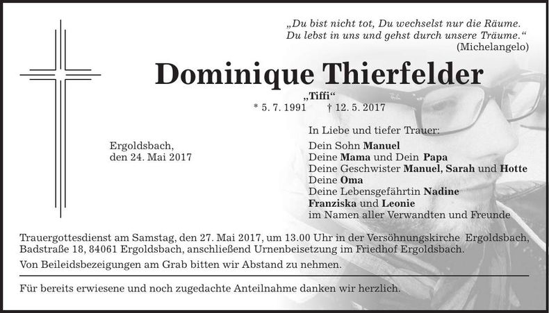 Traueranzeige Dominique Thierfelder