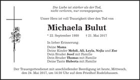 Traueranzeige Michaela Bulut