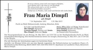 Traueranzeige Maria Dimpfl