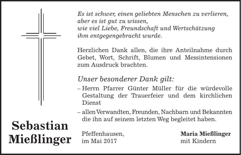 Traueranzeige Sebastian Mießlinger