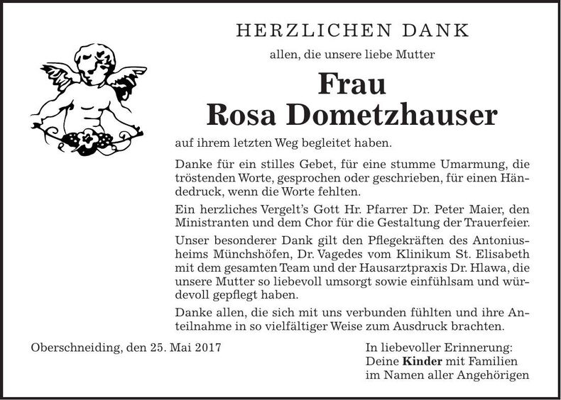 Traueranzeige Rosa Dometzhauser