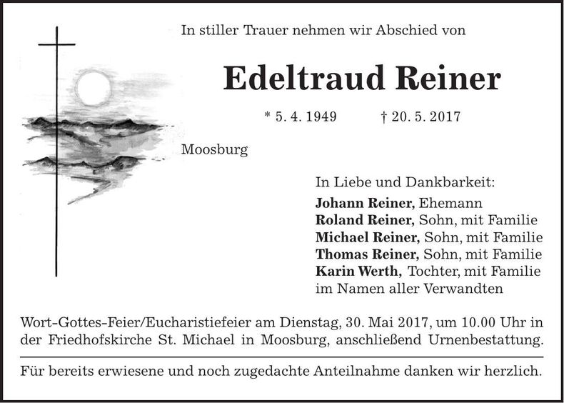 Traueranzeige Edeltraud Reiner