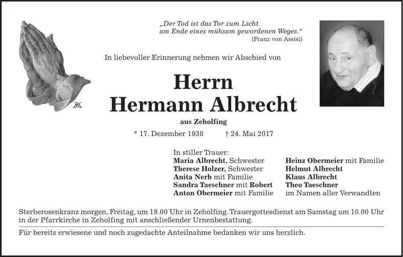 Traueranzeige Hermann Albrecht