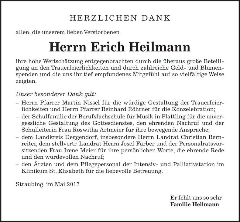 Traueranzeige Erich Heilmann
