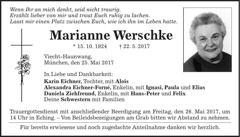 Traueranzeige Marianne Werschke