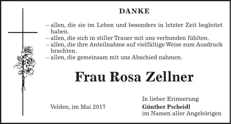 Traueranzeige Rosa Zellner