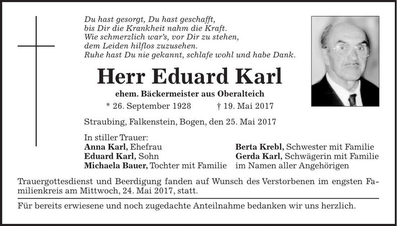 Traueranzeige Eduard Karl