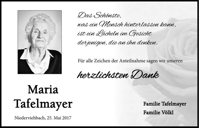 Traueranzeige Maria Tafelmayer