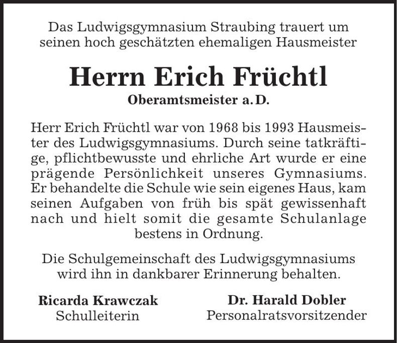 Traueranzeige Erich Früchtl