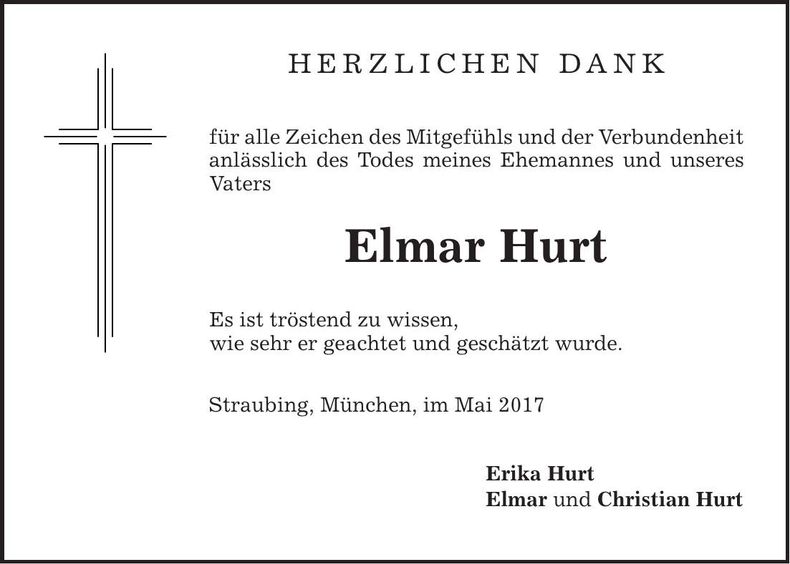 Traueranzeige Elmar Hurt