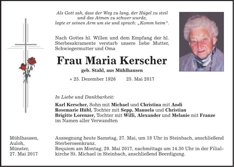 Traueranzeige Maria Kerscher