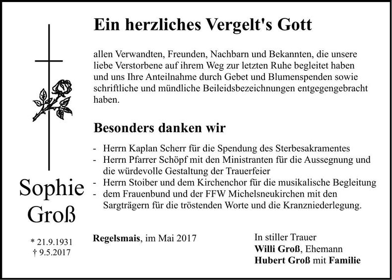 Traueranzeige Sophie Groß