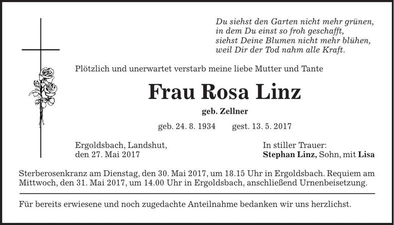 Traueranzeige Rosa Linz